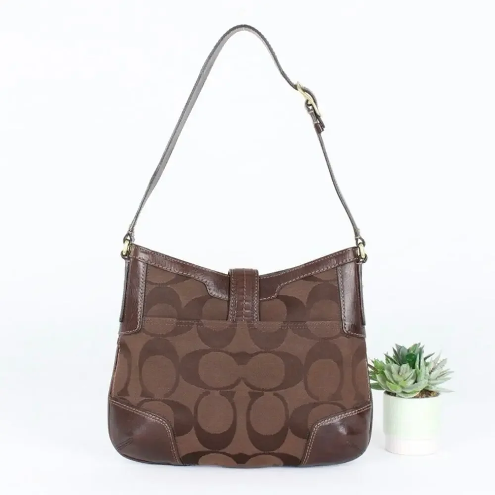 Coach Y2K Brown Signature Jacquard&Leather Hobo Bag #11067